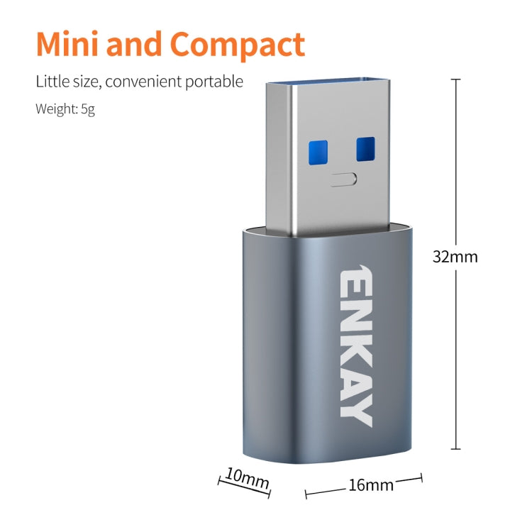 ENKAY ENK-AT118 Aluminium Alloy Male USB 3.1 to Female Type-C Data Adapter Converter Support Fast Charging