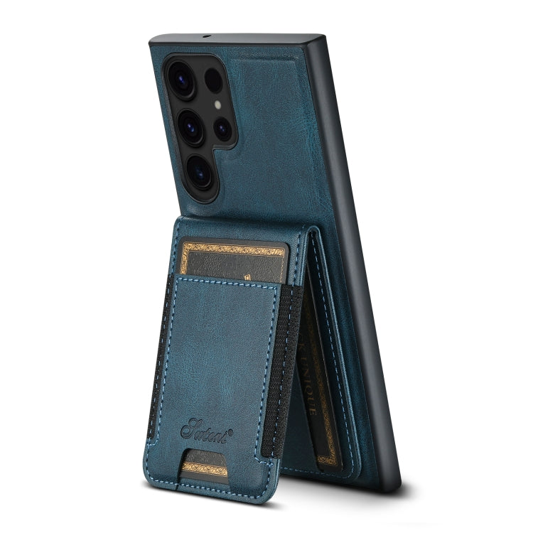 For Samsung Galaxy S24 Ultra 5G Suteni H17 Oil Eax Leather MagSafe Detachable Wallet Phone Case(Blue)