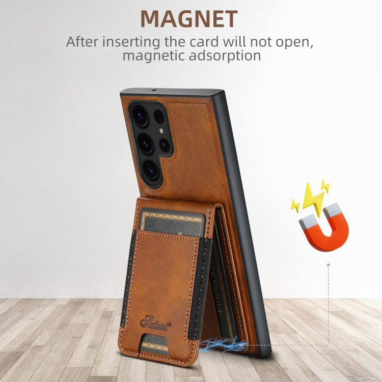 For Samsung Galaxy S24 5G Suteni H17 Oil Eax Leather MagSafe Detachable Wallet Phone Case(Brown)