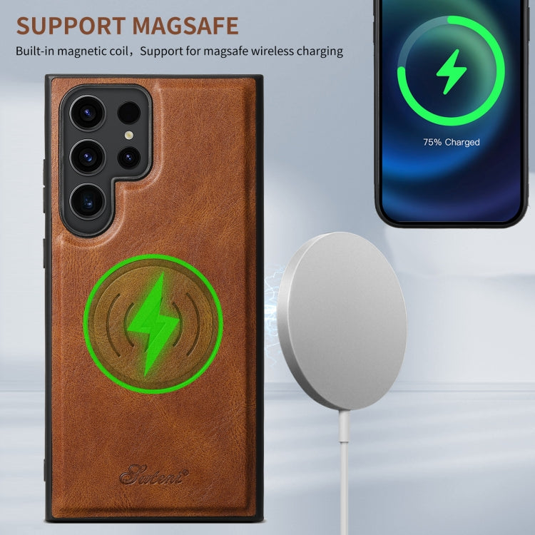 For  Samsung Galaxy S23 5G Suteni H17 Oil Eax Leather MagSafe Detachable Wallet Phone Case(Brown)