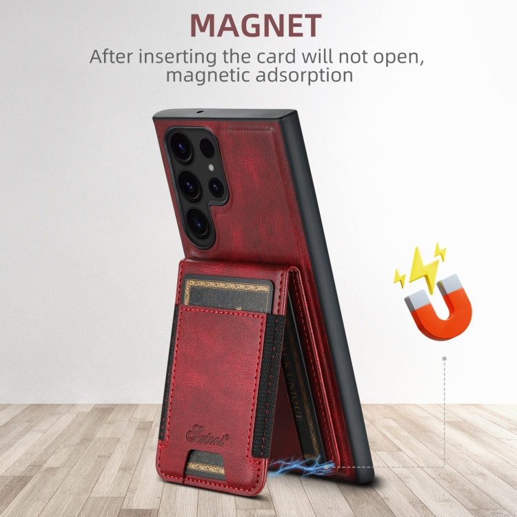 For  Samsung Galaxy S23 5G Suteni H17 Oil Eax Leather MagSafe Detachable Wallet Phone Case(Red)