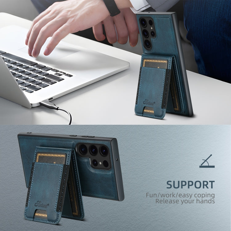 For  Samsung Galaxy S23 5G Suteni H17 Oil Eax Leather MagSafe Detachable Wallet Phone Case(Blue)