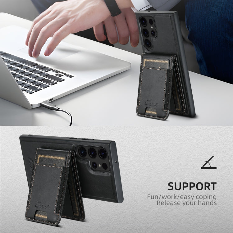 For Samsung Galaxy S22 Ultra 5G Suteni H17 Oil Eax Leather MagSafe Detachable Wallet Phone Case(Black)