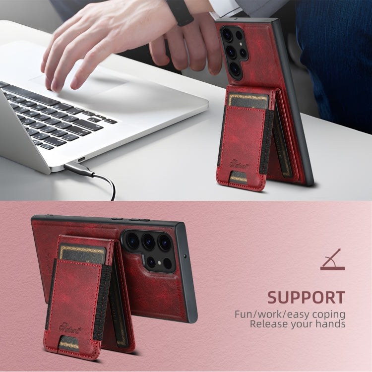For Samsung Galaxy S22 5G Suteni H17 Oil Eax Leather MagSafe Detachable Wallet Phone Case(Red)