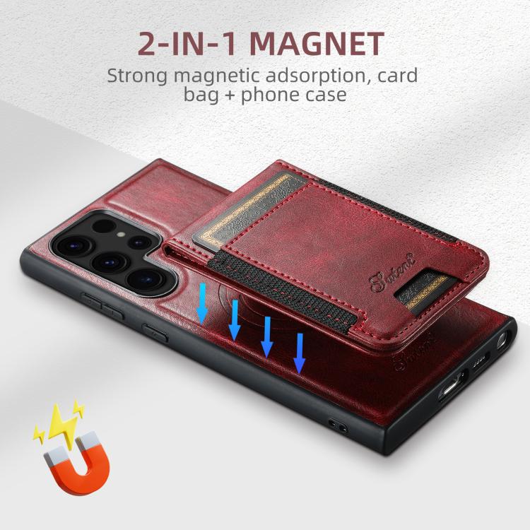 For Samsung Galaxy S25 Ultra 5G Suteni H17 Oil Eax Leather MagSafe Detachable Wallet Phone Case(Red)