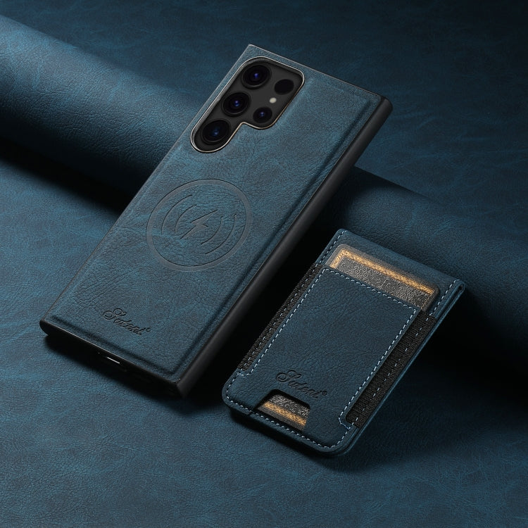 For Samsung Galaxy S23 Ultra 5G Suteni H17 Litchi Texture Leather MagSafe Detachable Wallet Phone Case(Blue)