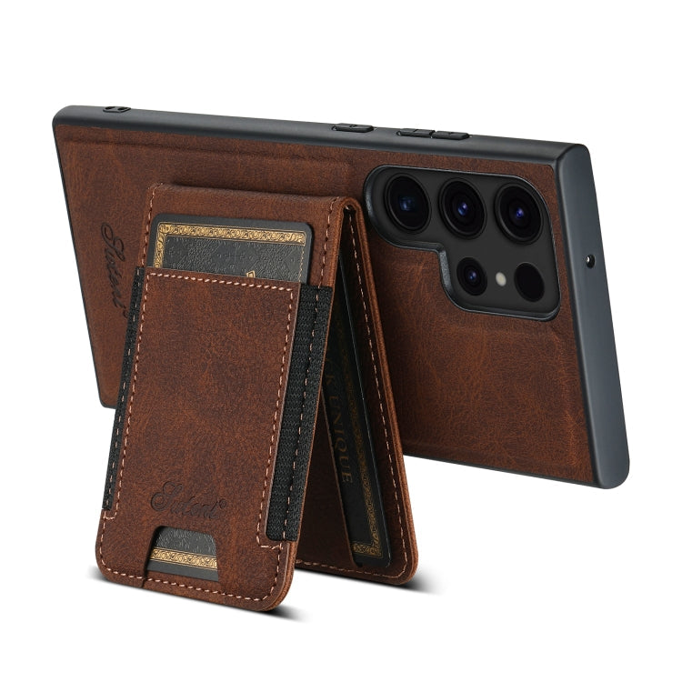 For Samsung Galaxy S22 Ultra 5G Suteni H17 Litchi Texture Leather MagSafe Detachable Wallet Phone Case(Brown)