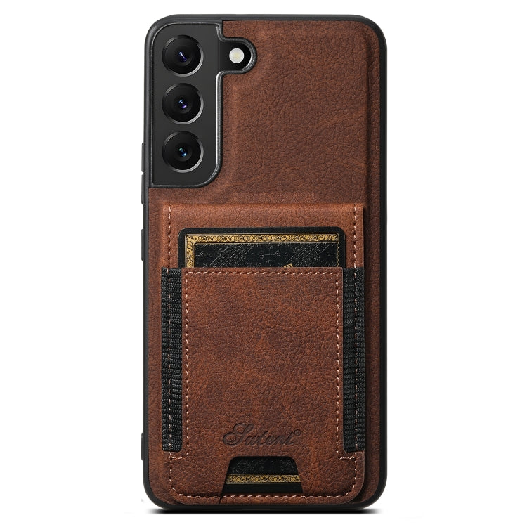 For Samsung Galaxy S22 5G Suteni H17 Litchi Texture Leather MagSafe Detachable Wallet Phone Case(Brown)