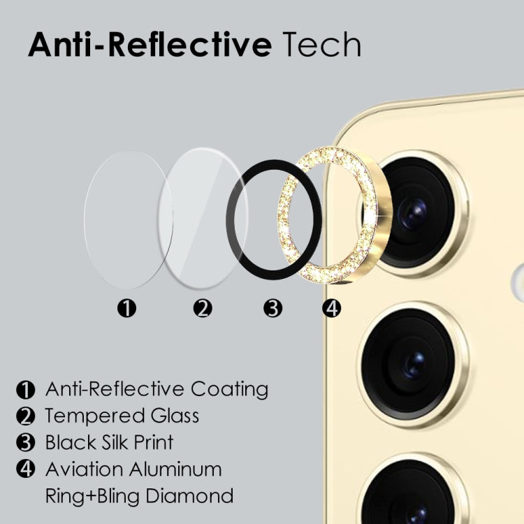 For Samsung Galaxy S24 5G NORTHJO Camera Lens Bling Glitter Metal Ring Tempered Glass Film(Gold)