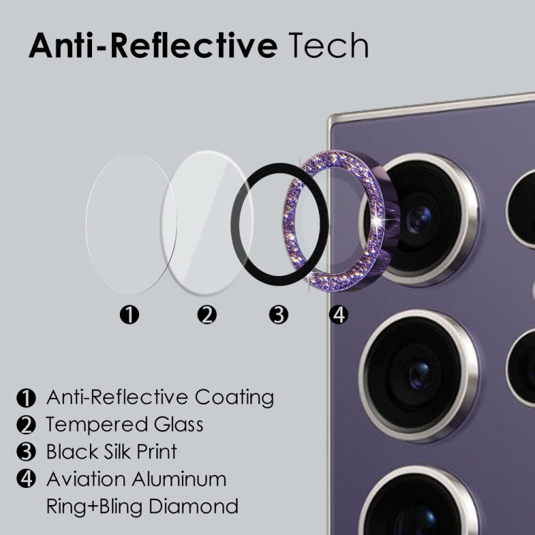 For Samsung Galaxy S24 Ultra 5G NORTHJO Camera Lens Bling Glitter Metal Ring Tempered Glass Film(Purple)