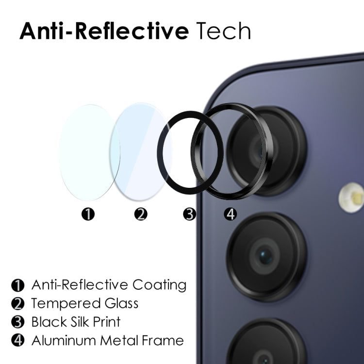 For Samsung Galaxy A15 4G / 5G NORTHJO Camera LensCD Vein Metal Ring Tempered Glass Film(Black)