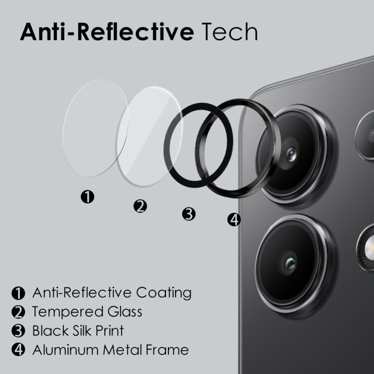 For Xiaomi Redmi Note 13 4G NORTHJO Camera LensCD Vein Metal Ring Tempered Glass Film(Black)