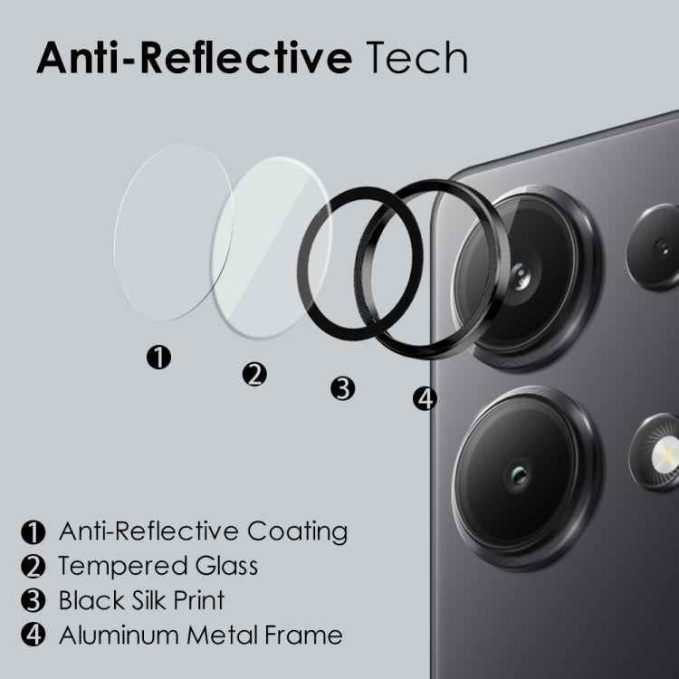 For Xiaomi Redmi Note 13 Pro 4G NORTHJO Camera LensCD Vein Metal Ring Tempered Glass Film(Black)
