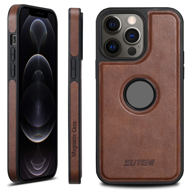For iPhone 12 Pro Suteni G1 Magsafe Leather Back Phone Case(Brown)