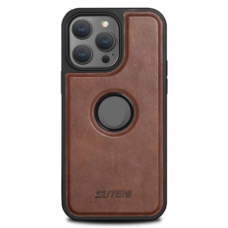 For iPhone 14 Pro Max Suteni G1 Magsafe Leather Back Phone Case(Brown)