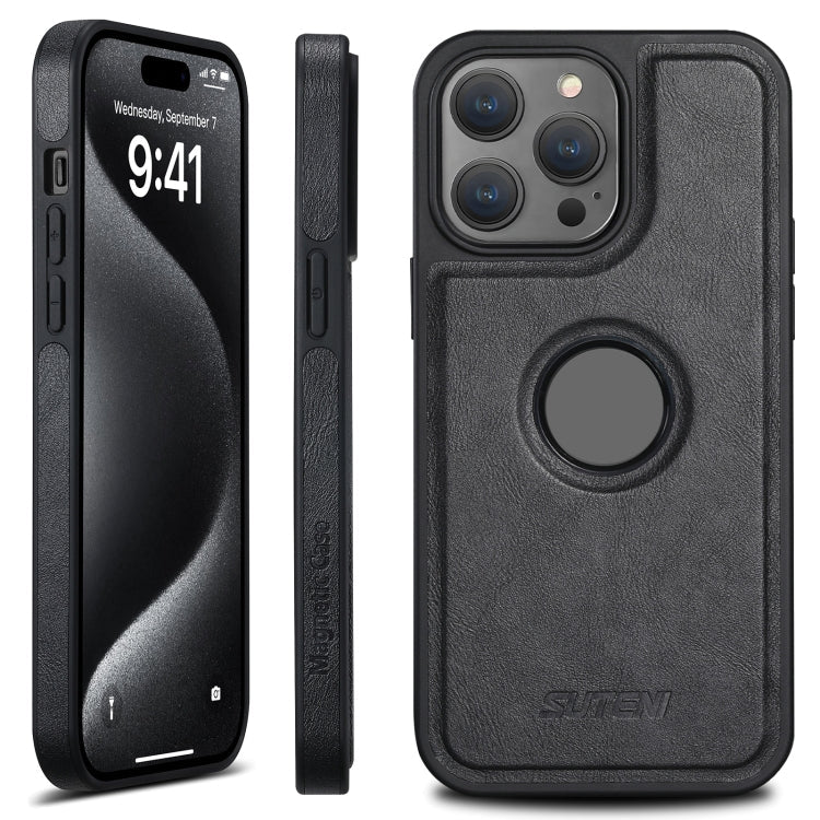For iPhone 15 Pro Suteni G1 Magsafe Leather Back Phone Case(Black)