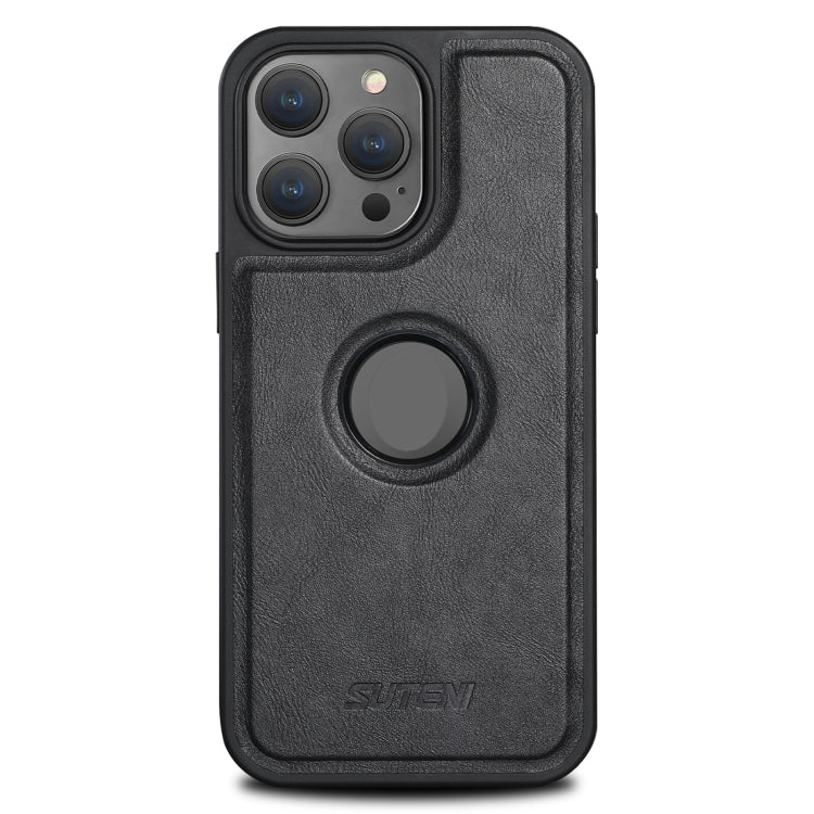 For iPhone 15 Pro Suteni G1 Magsafe Leather Back Phone Case(Black)