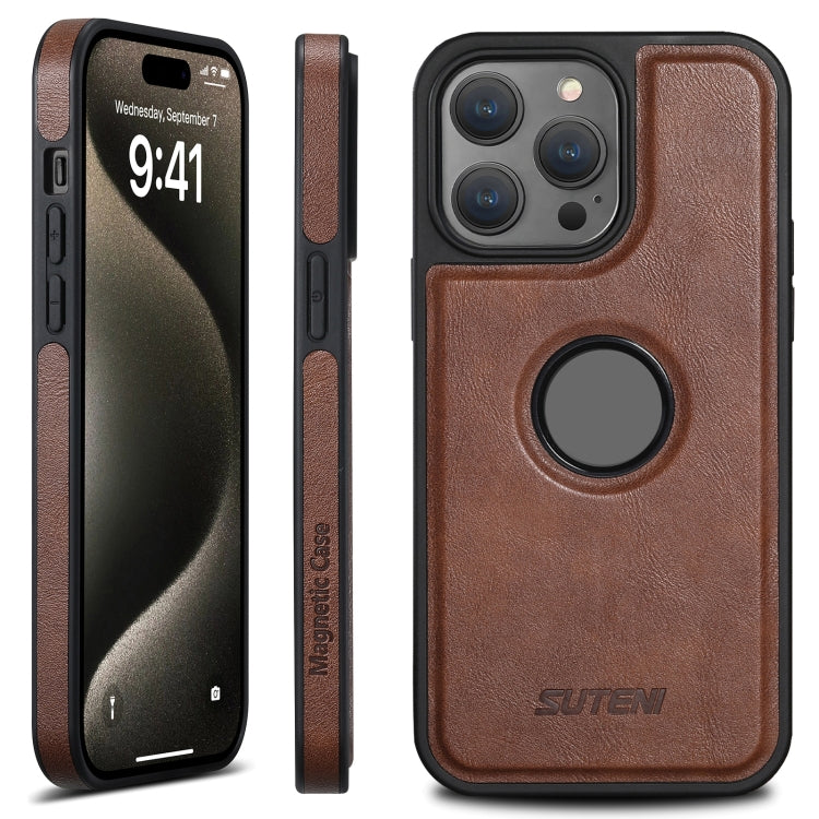 For iPhone 15 Pro Max Suteni G1 Magsafe Leather Back Phone Case(Brown)