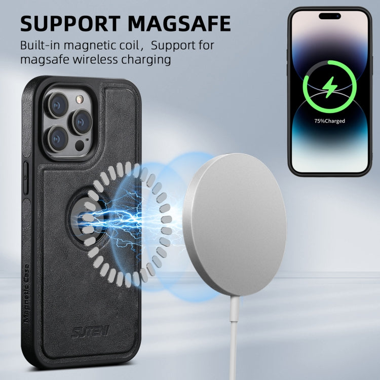 For iPhone 16 Pro Suteni G1 Magsafe Leather Back Phone Case(Black)