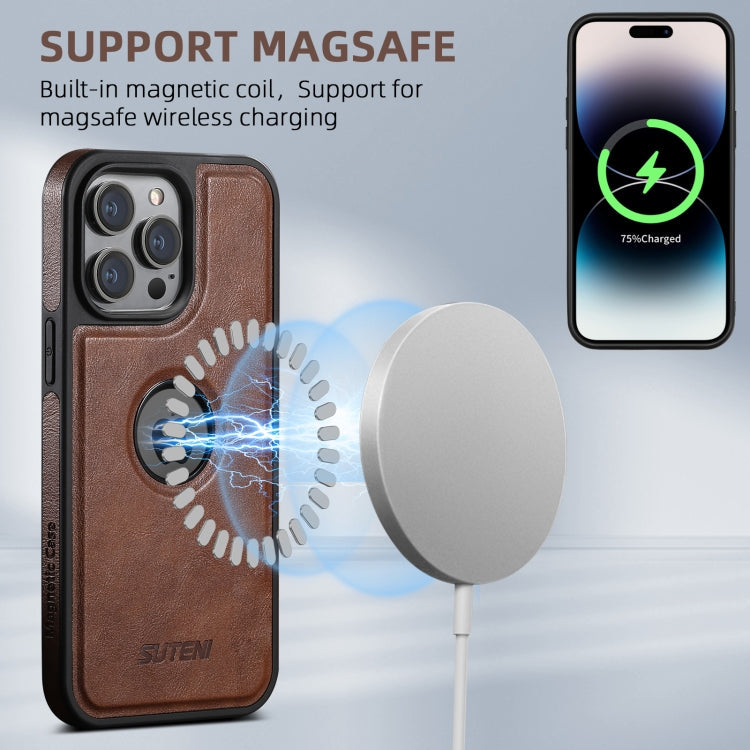 For iPhone 16 Pro Max Suteni G1 Magsafe Leather Back Phone Case(Brown)