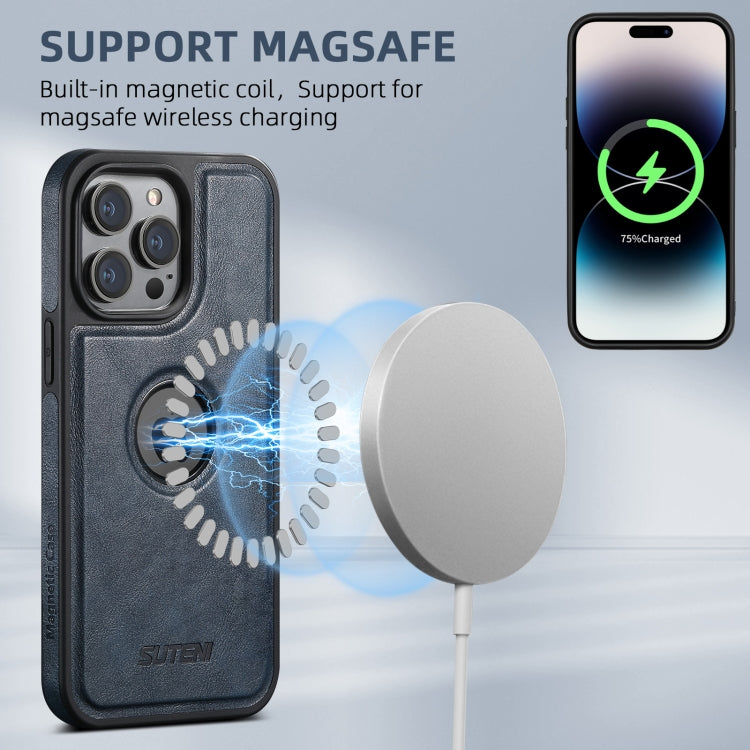 For iPhone 16 Pro Max Suteni G1 Magsafe Leather Back Phone Case(Blue)