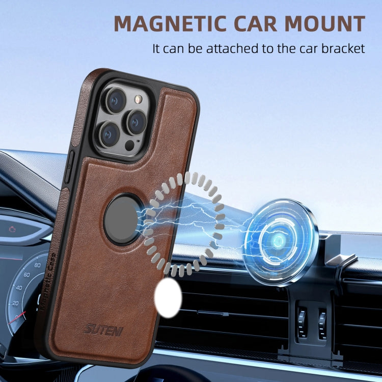 For iPhone 16 Pro Suteni G1 Magsafe Leather Back Phone Case(Black)