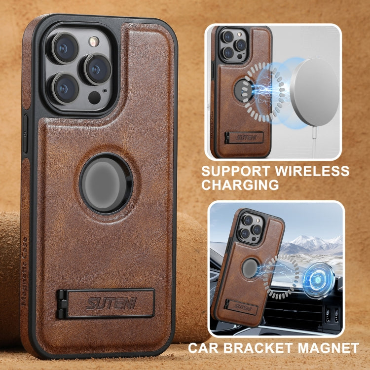 For iPhone 16 Pro Max Suteni G2 Magsafe Oil Wax Leather Back Phone Case with Holder(Brown)