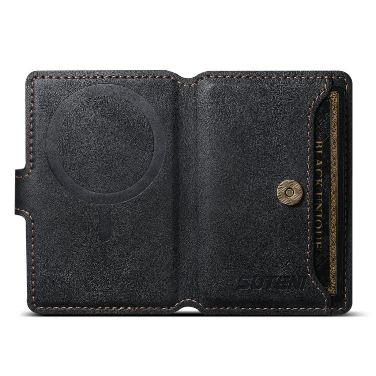 Suteni S2 Phone Magnetic Card Case Card Sleeve MagSafe Magnetic Coil PU Leather(Black)