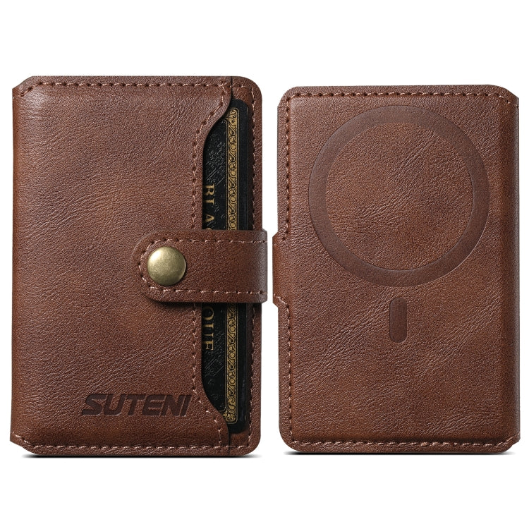 Suteni S2 Phone Magnetic Card Case Card Sleeve MagSafe Magnetic Coil PU Leather(Brown)
