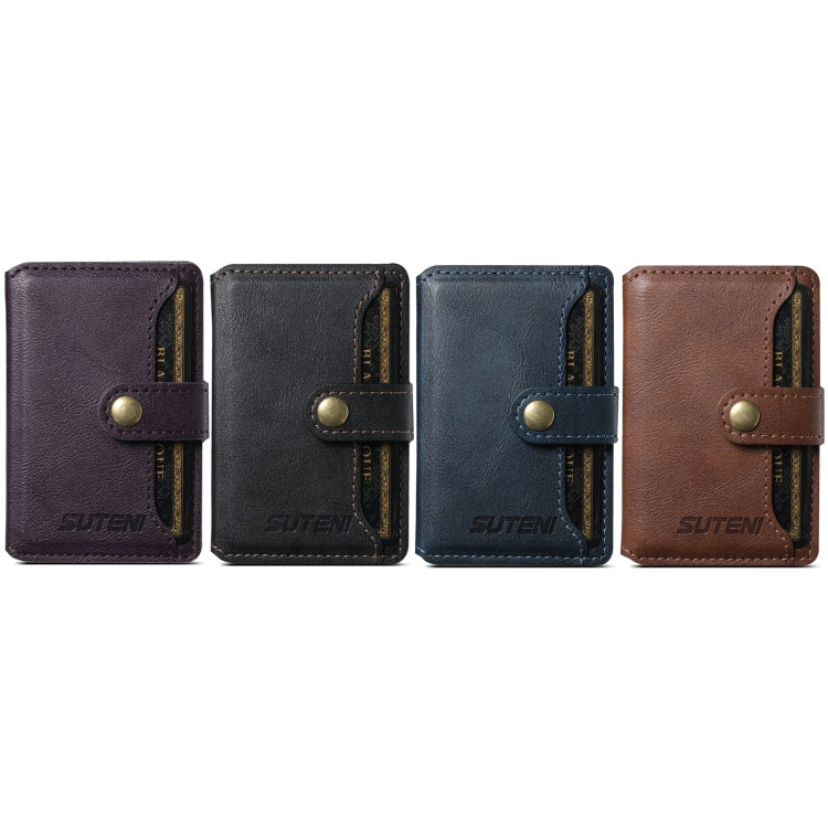 Suteni S2 Phone Magnetic Card Case Card Sleeve MagSafe Magnetic Coil PU Leather(Brown)