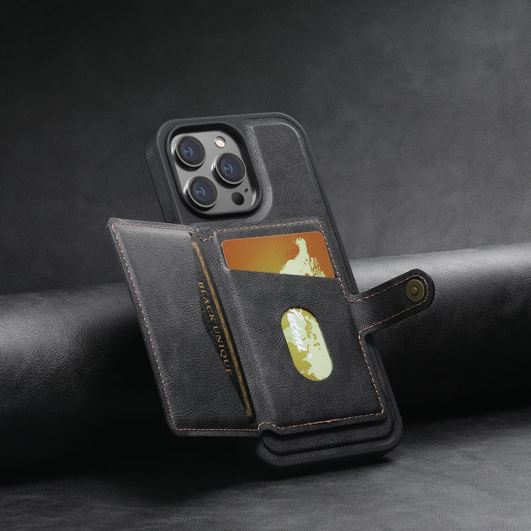 For iPhone 12 Pro Suteni M1 Oil Wax MagSafe Detachable Horizontal Card Bag Phone Case(Black)