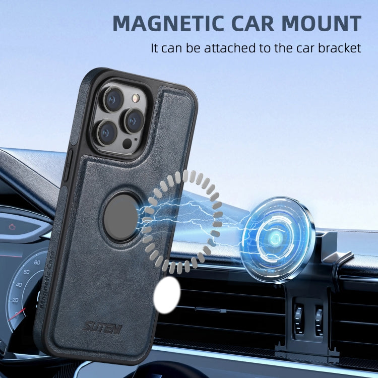 For iPhone 16 Pro Suteni M1 Oil Wax MagSafe Detachable Horizontal Card Bag Phone Case(Blue)