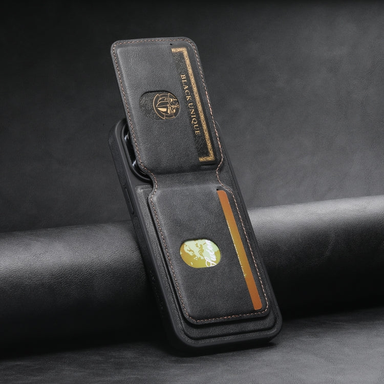 For iPhone 14 Pro Suteni M2 Oil Wax MagSafe Horizontal Card Bag Phone Case(Black)
