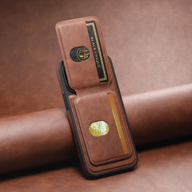 For iPhone 13 Pro Suteni M2 Oil Wax MagSafe Horizontal Card Bag Phone Case(Brown)