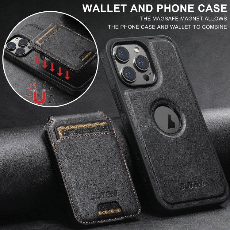 For iPhone 16 Plus Suteni M2 Oil Wax MagSafe Horizontal Card Bag Phone Case(Brown)