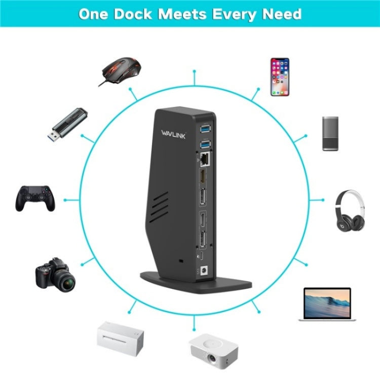WAVLINK WL-UG69DK5 Laptop Dual 5K / 4K 60Hz Monitor Adapter USB 3.0 Docking Station, Plug:EU Plug
