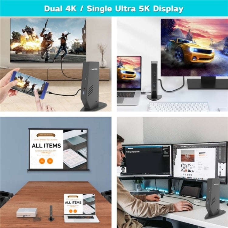 WAVLINK WL-UG69DK5 Laptop Dual 5K / 4K 60Hz Monitor Adapter USB 3.0 Docking Station, Plug:AU Plug