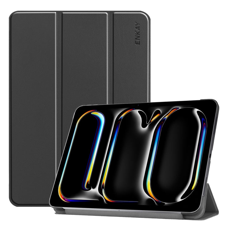For iPad Pro 11 2025 / 2024 ENKAY Tri-fold Custer Texture Platic Leather Smart Tablet Case(Black)