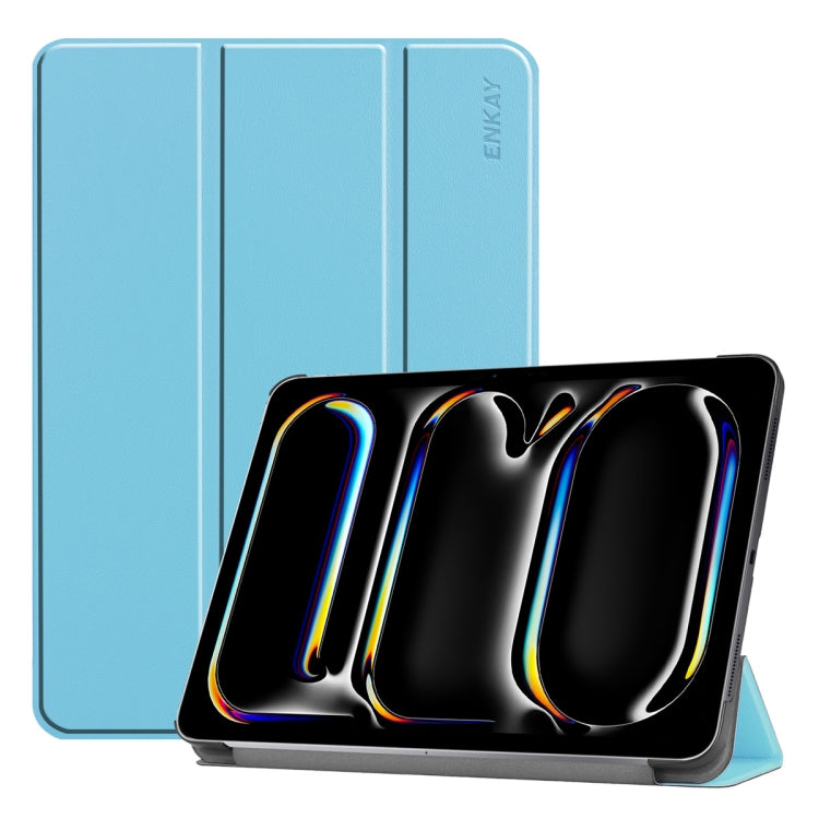 For iPad Pro 11 2025 / 2024 ENKAY Tri-fold Custer Texture Platic Leather Smart Tablet Case(Light Blue)