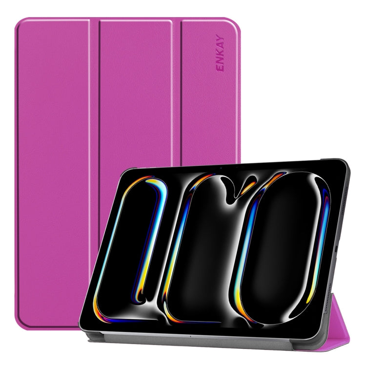 For iPad Pro 11 2025 / 2024 ENKAY Tri-fold Custer Texture Platic Leather Smart Tablet Case(Purple)