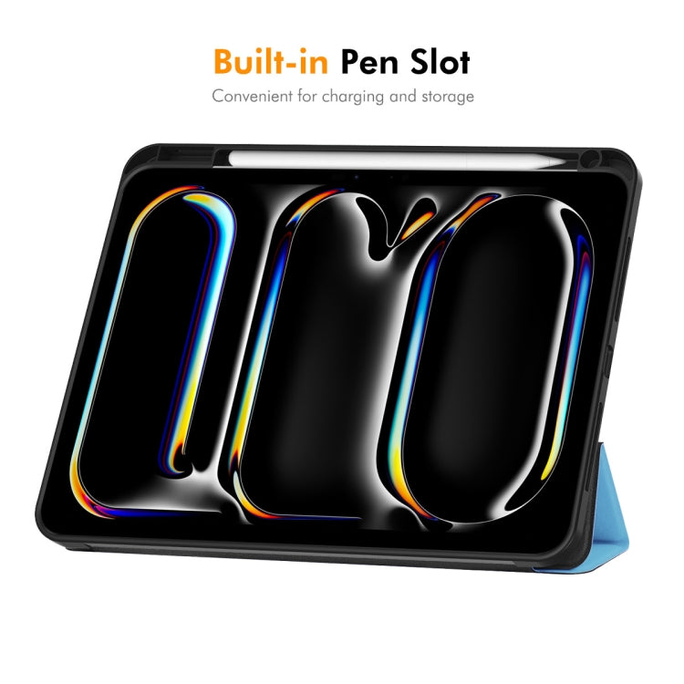 For iPad Pro 11 2025 / 2024 ENKAY Tri-fold Custer Texture TPU Leather Smart Tablet Case with Pen Slot(Dark Blue)