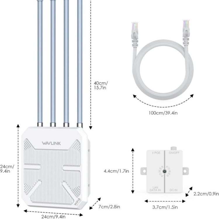 WAVLINK WN573HX3 AX3000 Waterproof Outdoor WiFi Wireless Outdoor Dual Band Router, Plug:US Plug