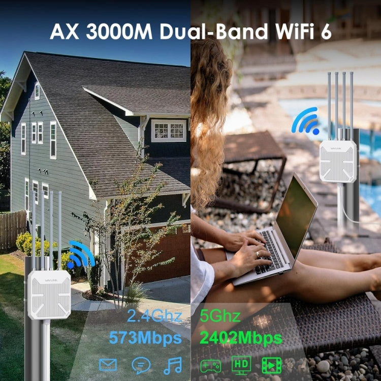 WAVLINK WN573HX3 AX3000 Waterproof Outdoor WiFi Wireless Outdoor Dual Band Router, Plug:UK Plug