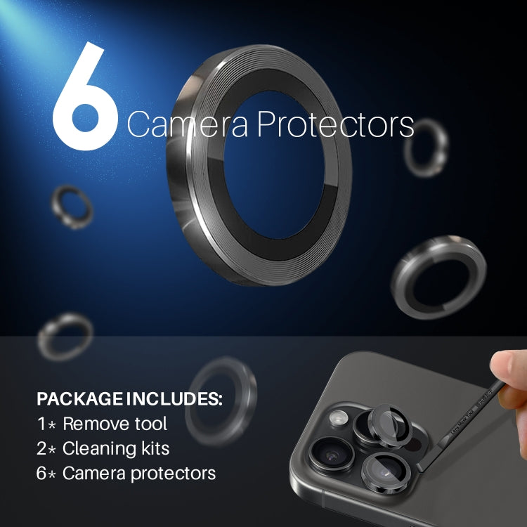For iPhone 15 Pro / 15 Pro Max NORTHJO 2 Set 6pcs Camera Lens Protector Cover Metal Ring(Black)