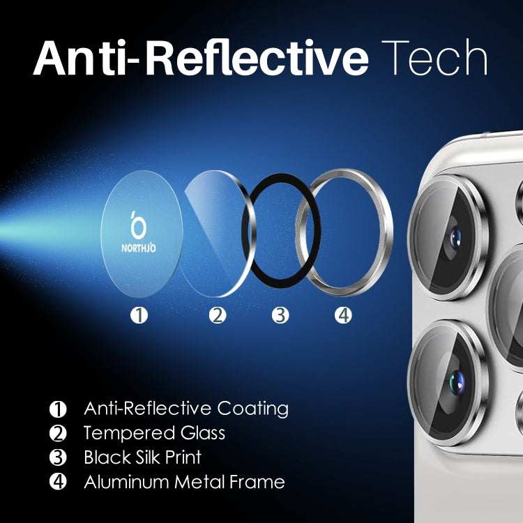 For iPhone 15 Pro / 15 Pro Max NORTHJO 2 Set 6pcs Camera Lens Protector Cover Metal Ring(Silver)