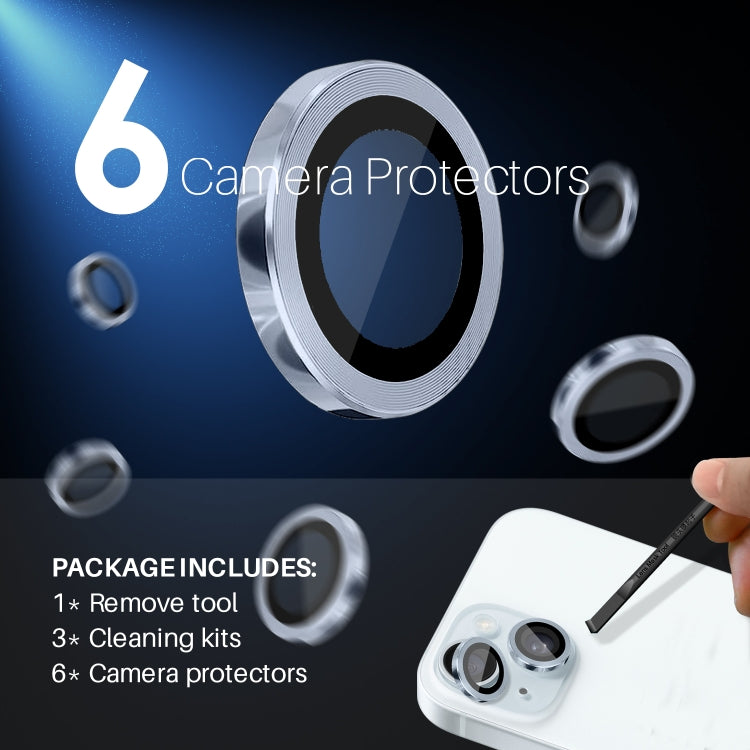 For iPhone 15 / 15 Plus / 14 / 14 Plus NORTHJO 3 Set 6pcs Camera Lens Protector Cover Metal Ring Film(Blue)