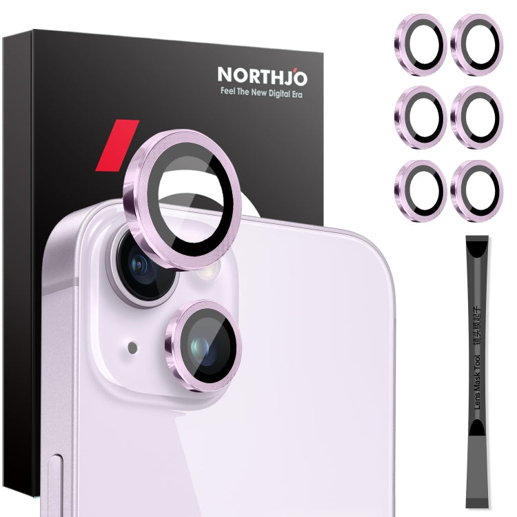 For iPhone 15 / 15 Plus / 14 / 14 Plus NORTHJO 3 Set 6pcs Camera Lens Protector Cover Metal Ring Film(Purple)
