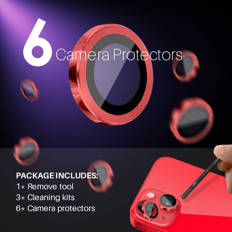 For iPhone 15 / 15 Plus / 14 / 14 Plus NORTHJO 3 Set 6pcs Camera Lens Protector Cover Metal Ring Film(Red)