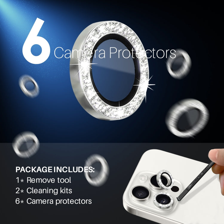 For iPhone 15 Pro / 15 Pro Max NORTHJO 2 Set 6pcs Camera Lens Protector Glitter Metal Ring Film(Silver)