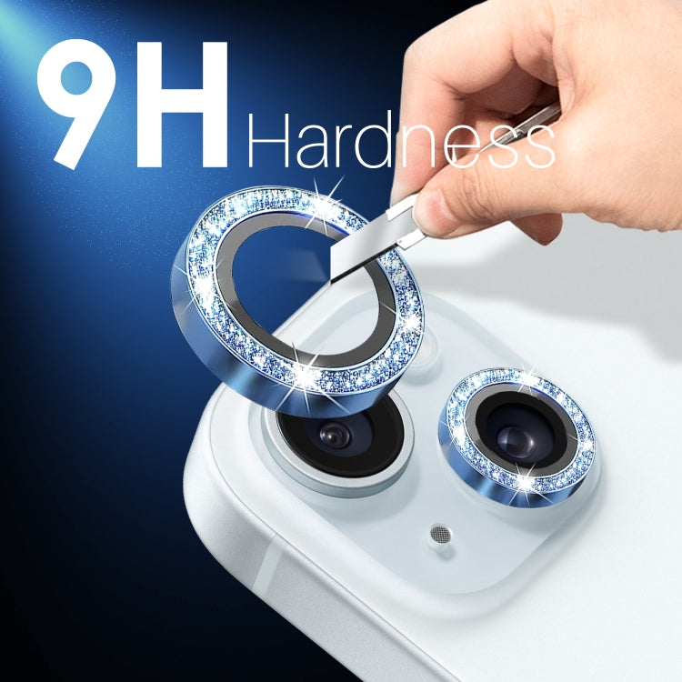 For iPhone 15 / 15 Plus / 14 / 14 Plus NORTHJO 3 Set 6pcs Camera Lens Protector Glitter Metal Ring Film(Blue)